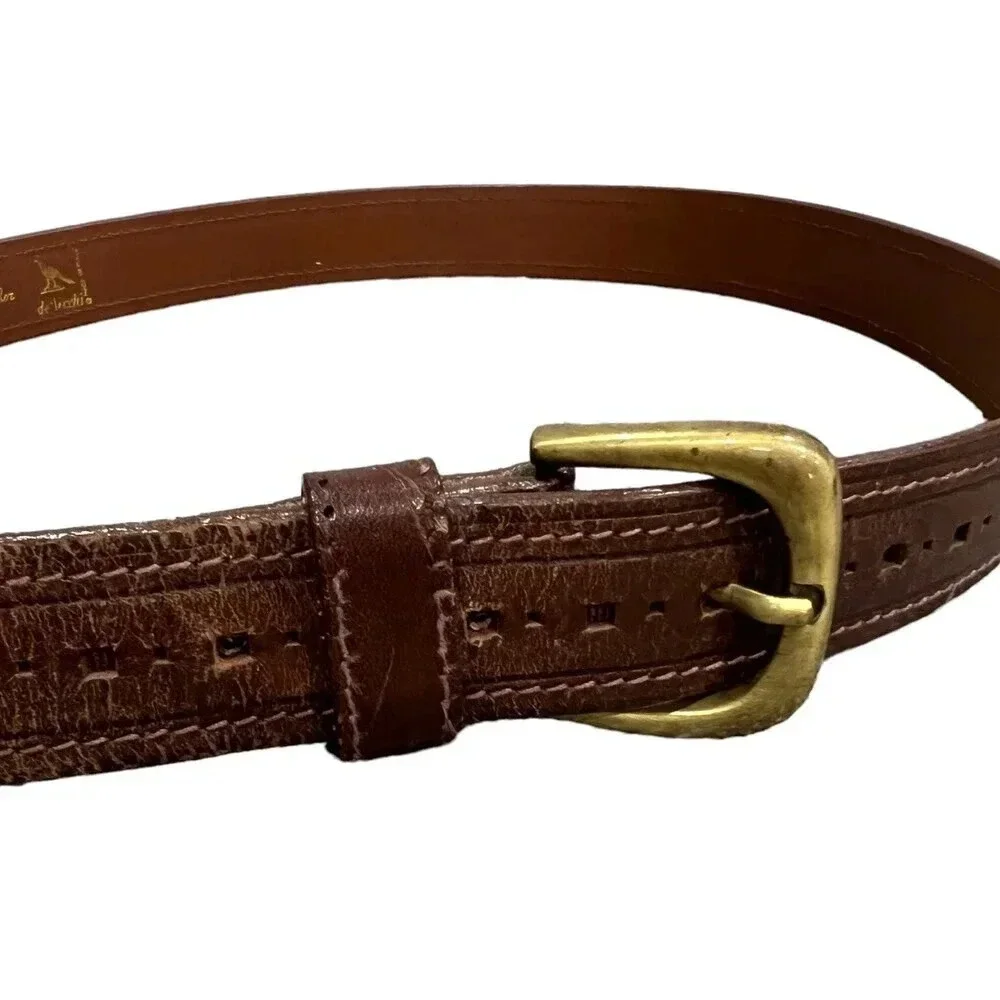 De Vecchi Brown Pierced Leather Belt 36